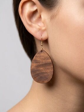Wood Teardrop Earrings | Lightweight Boho Natural Grain Dangles